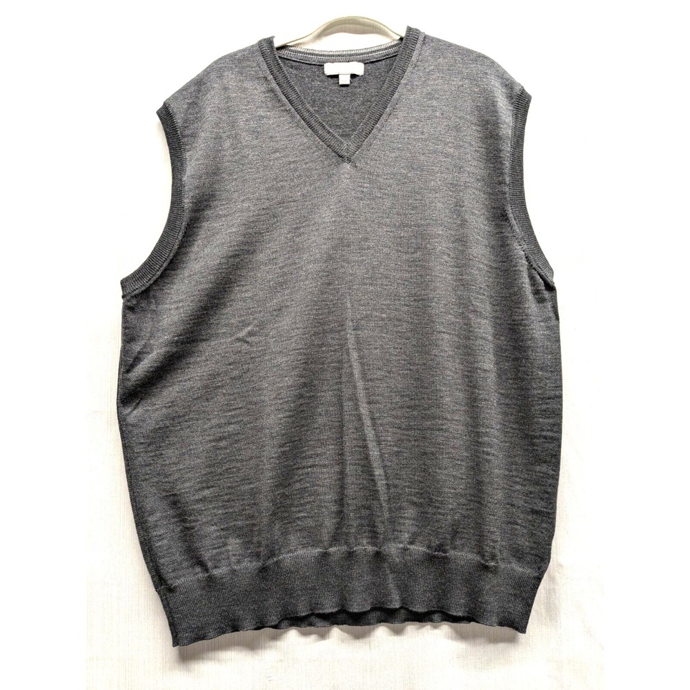 Toscano Firenze Sweater Vest Mens XXL 100% Merino Wool Made Charcoal Gray V Neck